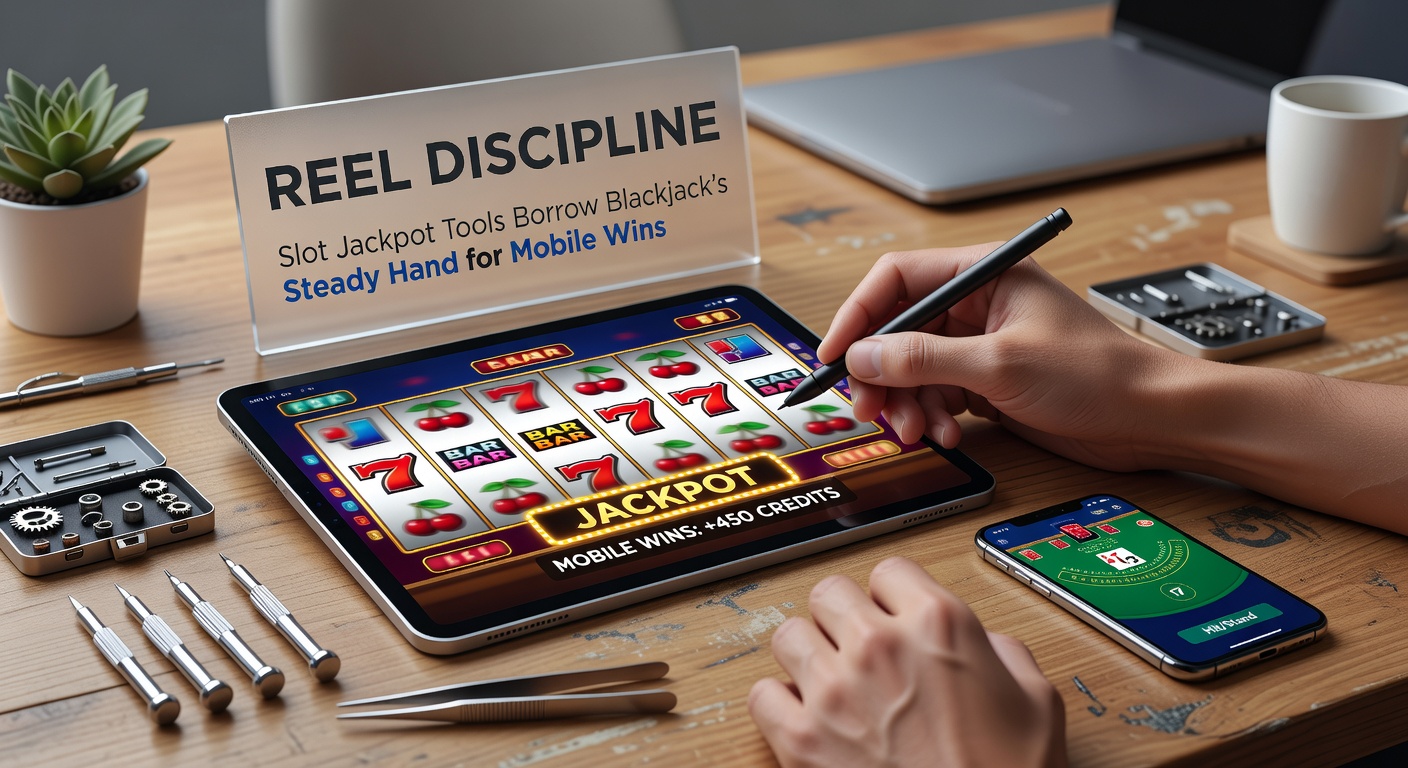 Smartphone displaying slot jackpot meter with blackjack strategy icons, highlighting mobile discipline tools